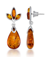 Load image into Gallery viewer, Sterling Silver_Amber Rosa™ Genuine Honey Amber Fleur De Lis Large Teardrop Dangle Earrings_I_Heart_1

