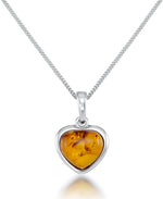 Load image into Gallery viewer, Sterling Silver_Amber Rosa™ Genuine Honey Amber Heart Pendant, 18&quot;_I_Heart_1
