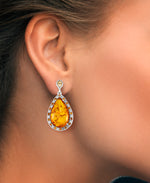 Load image into Gallery viewer, Sterling Silver_Amber Rosa™ Genuine Honey Amber Large Teardrop Dangle Earrings with White and Cognac Simulated Diamond Frame_I_Heart_1
