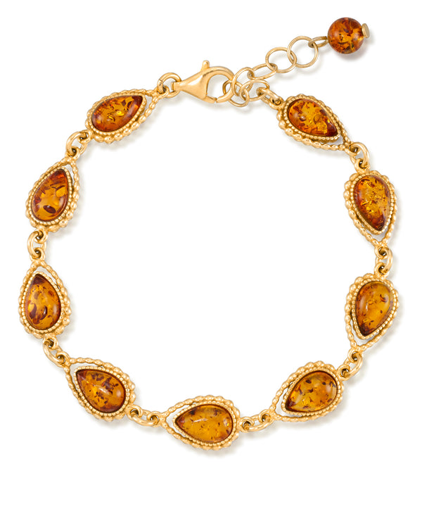 18K Yellow Gold over Sterling Silver_Amber Rosa™ Sterling Silver  Genuine Honey Amber Multi Teardrop Bracelet_I_Heart_1