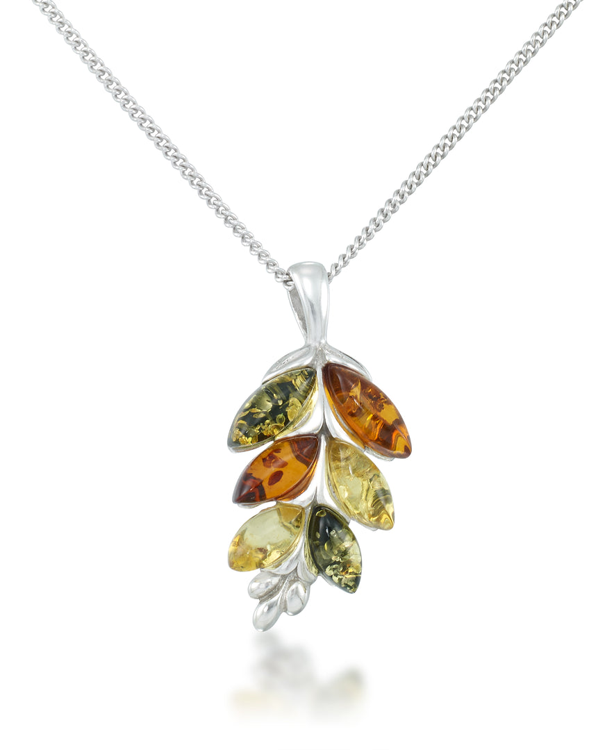 Sterling Silver_Amber Rosa™ Genuine Multicolor Amber Autumn Leaves Pendant, 18"_I_Heart_1