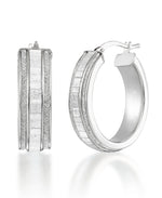 Load image into Gallery viewer, Platinum over Sterling Silver_ Bold Oval Hoop Earrings with Brilliant Glittery Inlays, Made in Italy_I_Heart_1
