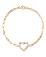 Load image into Gallery viewer, 14K Yellow Gold over Sterling Silver_1/6 CT. T.W. Simulated Diamond Heart Paper Clip Bracelet_I_Heart_1
