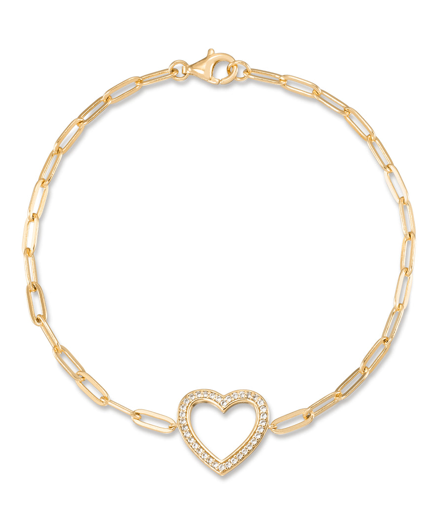14K Yellow Gold over Sterling Silver_1/6 CT. T.W. Simulated Diamond Heart Paper Clip Bracelet_I_Heart_1