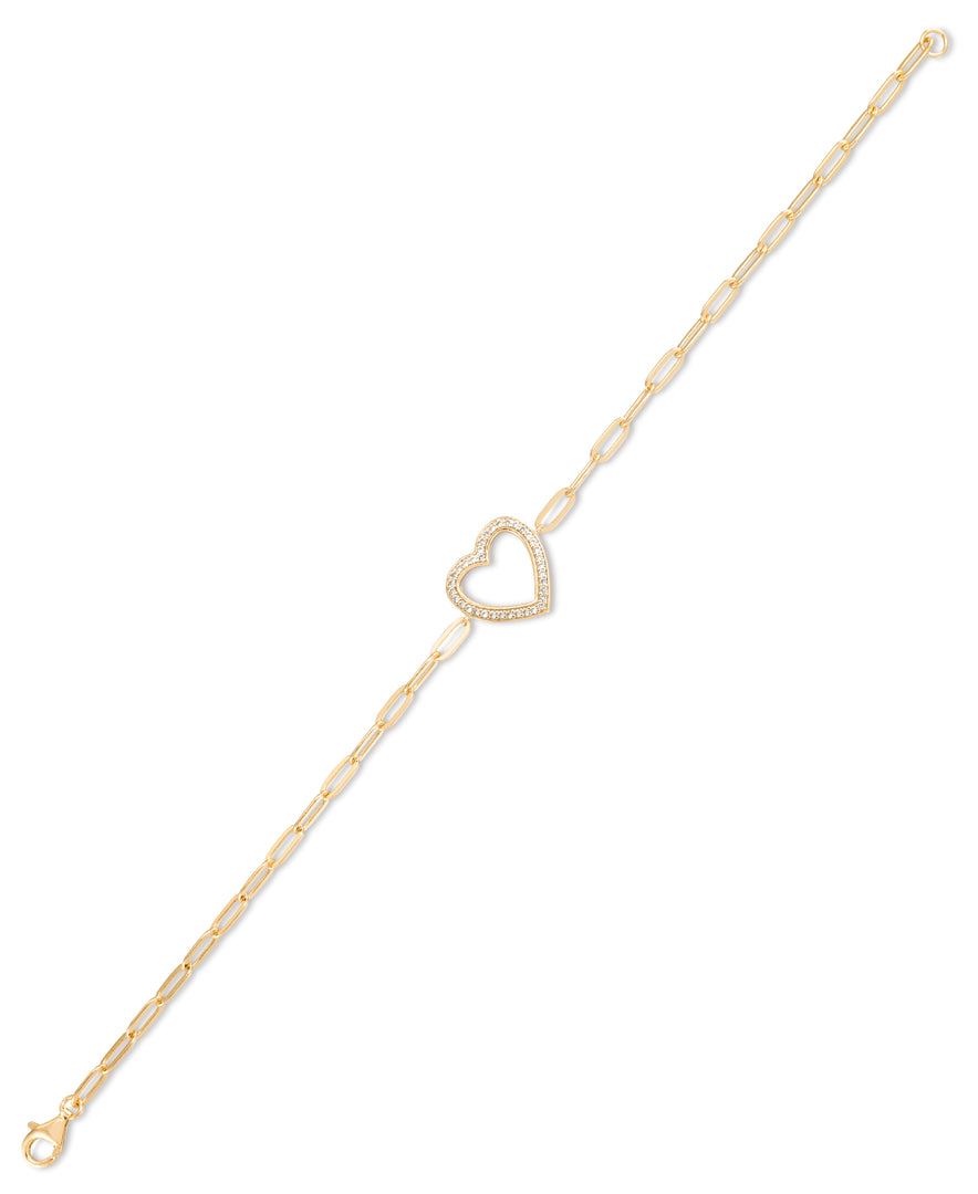 14K Yellow Gold over Sterling Silver_1/6 CT. T.W. Simulated Diamond Heart Paper Clip Bracelet_I_Heart_1
