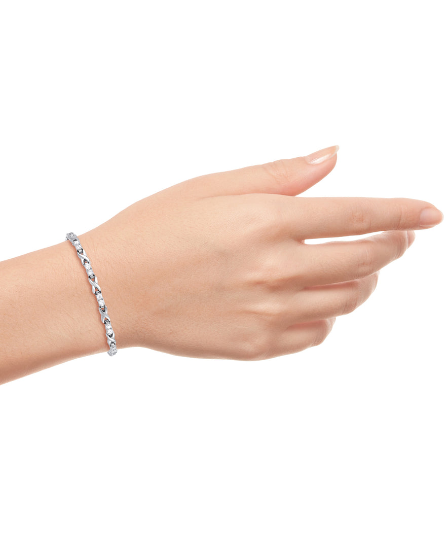 Platinum Tone_CT. T.W. Simulated Diamond Hugs and Kisses Tennis Bracelet , 7.5"_I_Heart_1