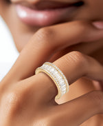 Load image into Gallery viewer, Yellow Gold Tone_3 1/2 CT. T.W. Simulated Diamond Multi Emerald Cut and Pave Band Ring_I_Heart_1
