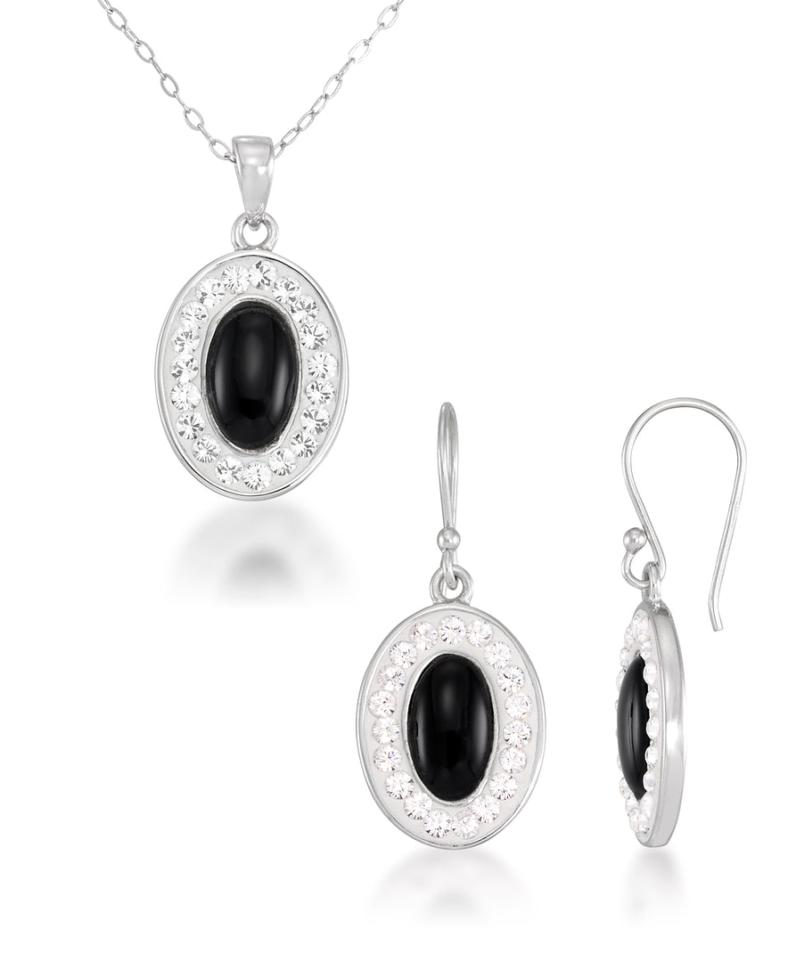 Platinum over Sterling Silver_1/3 CT. T.W. Simulated Diamond and Onyx Earring and Pendant Set, 18"_I_Heart_1