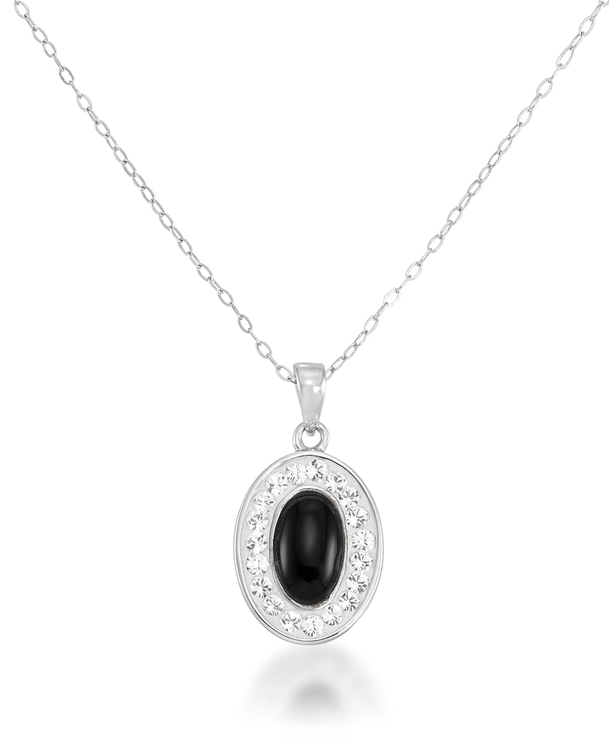 Platinum over Sterling Silver_1/3 CT. T.W. Simulated Diamond and Onyx Earring and Pendant Set, 18"_I_Heart_1