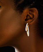 Load image into Gallery viewer, Yellow Gold_Diamond Fascination® 14K Gold Diamond Accent Luxury Link Double Hoop Earrings - iHeart Jewels_I_HEART_1
