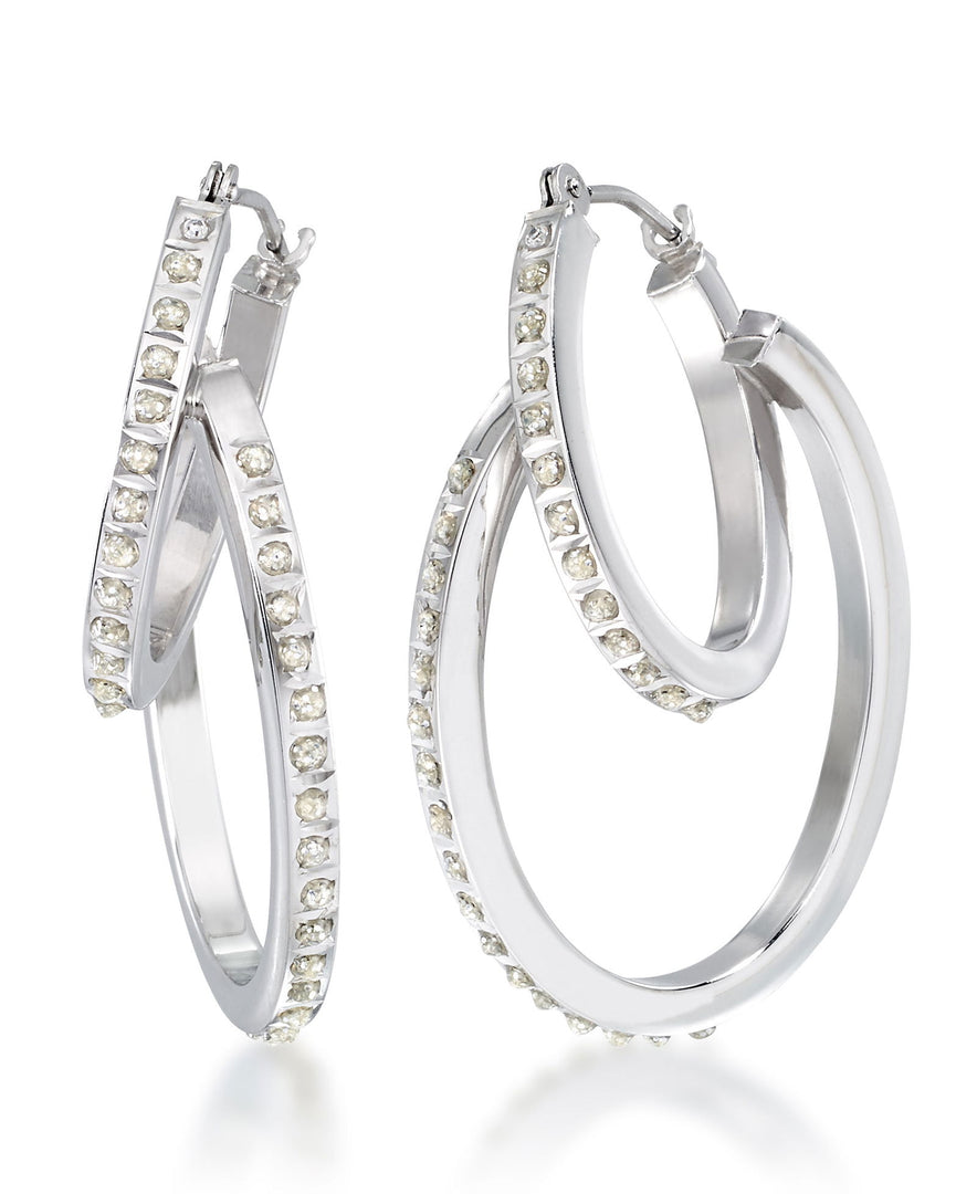 White Gold_Diamond Fascination® 14K Gold Diamond Accent Luxury Link Double Hoop Earrings - iHeart Jewels_I_HEART_2