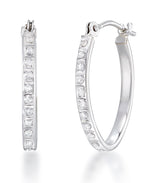 Load image into Gallery viewer, White Gold_Diamond Fascination® 14K Gold Diamond Accent Petite Oval Hoop Earrings - iHeart Jewels_I_Heart_2
