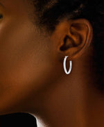 Load image into Gallery viewer, White Gold_Diamond Fascination® 14K Gold Diamond Accent Petite Oval Hoop Earrings - iHeart Jewels_I_Heart_2
