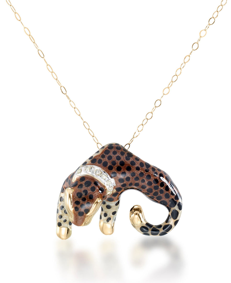 Yellow Gold_Diamond Fascination® 14K Yellow Gold Diamond Accent Hand Enameled Leopard Pendant with 18" Chain - iHeart Jewels_I_Heart_1