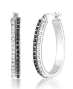 Cargar imagen en el visor de la galería, Platinum over Sterling Silver_Diamond Fascination® Black &amp; White Diamond Accent Double Pear Shape Hoop Earrings - iHeart Jewels_I_Heart_1
