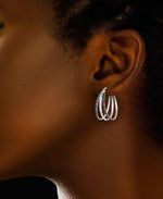 Load image into Gallery viewer, Platinum over Sterling Silver_Diamond Fascination® Black &amp; White Diamond Accent Triple Hoop Earrings - iHeart Jewels_I_Heart_1
