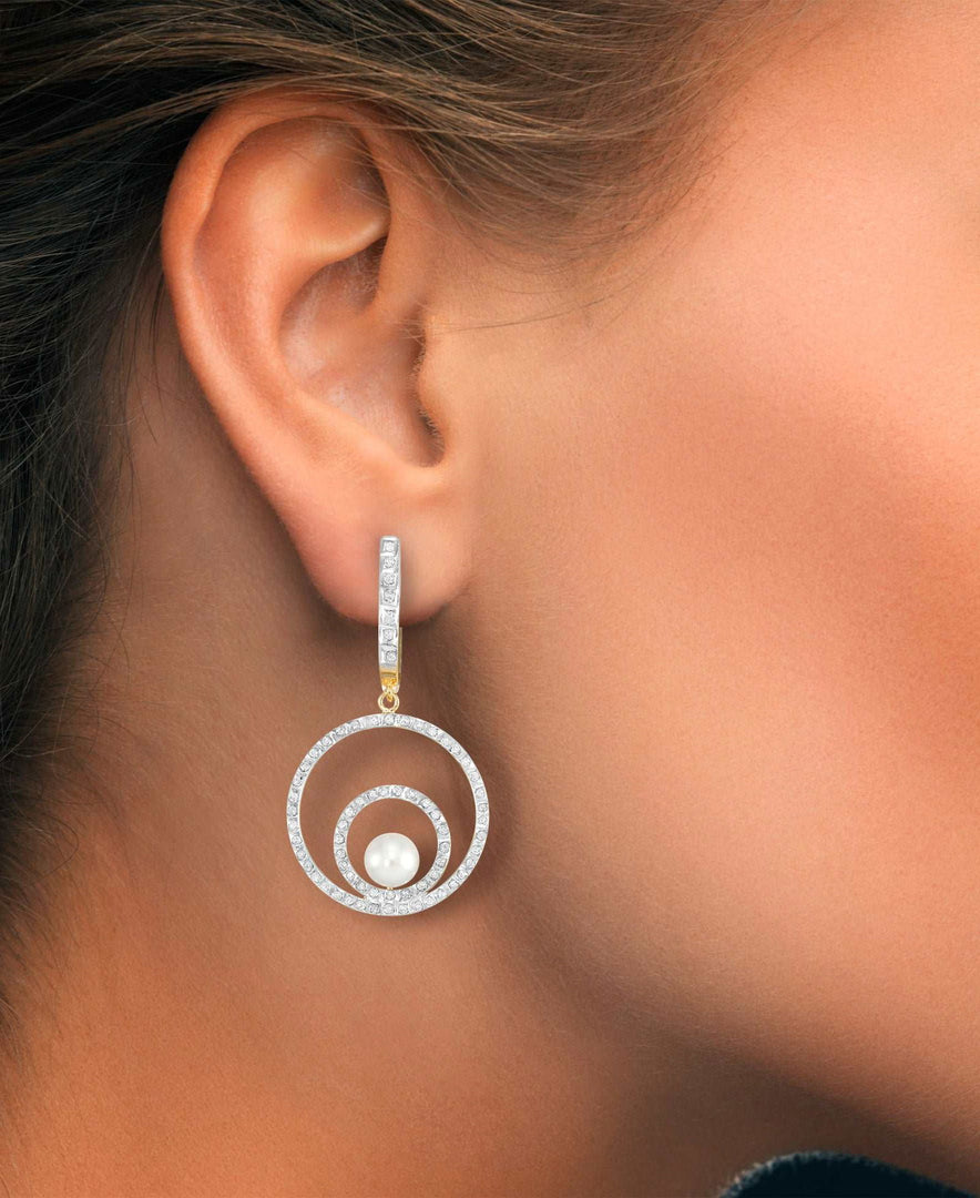 18K Yellow Gold over Sterling Silver_Diamond Fascination® Diamond Accent Sterling Silver Concentric Circle Drop Earrings with Genuine Cultured Pearl - iHeart Jewels_I_Heart_1