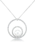 Load image into Gallery viewer, Platinum over Sterling Silver_Diamond Fascination® Diamond Accent Sterling Silver Concentric Circle Pendant with Genuine Cultured Pearl - iHeart Jewels_I_Heart_2
