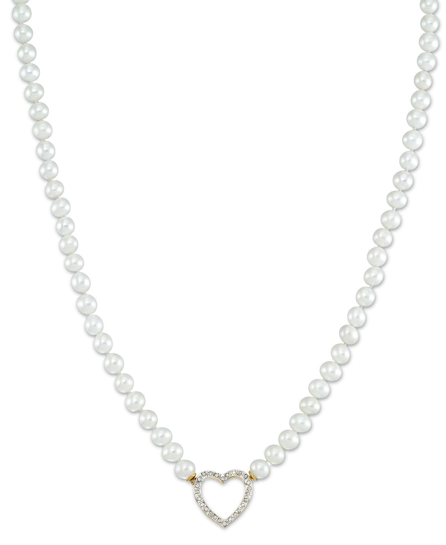 18K Yellow Gold over Sterling Silver_Diamond Fascination® Diamond Accent Sterling Silver Heart Genuine Cultured Pearl Strand Necklace - iHeart Jewels_I_Heart_1