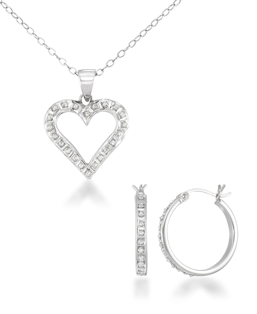 Platinum over Sterling Silver_Diamond Fascination® Diamond Accent Sterling Silver Heart Pendant & Hoop Set - iHeart Jewels_I_Heart_1