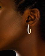 Load image into Gallery viewer, 18K Yellow Gold over Sterling Silver_Diamond Fascination® Diamond Accent Sterling Silver J-Hoop Earrings - iHeart Jewels_I_Heart_1
