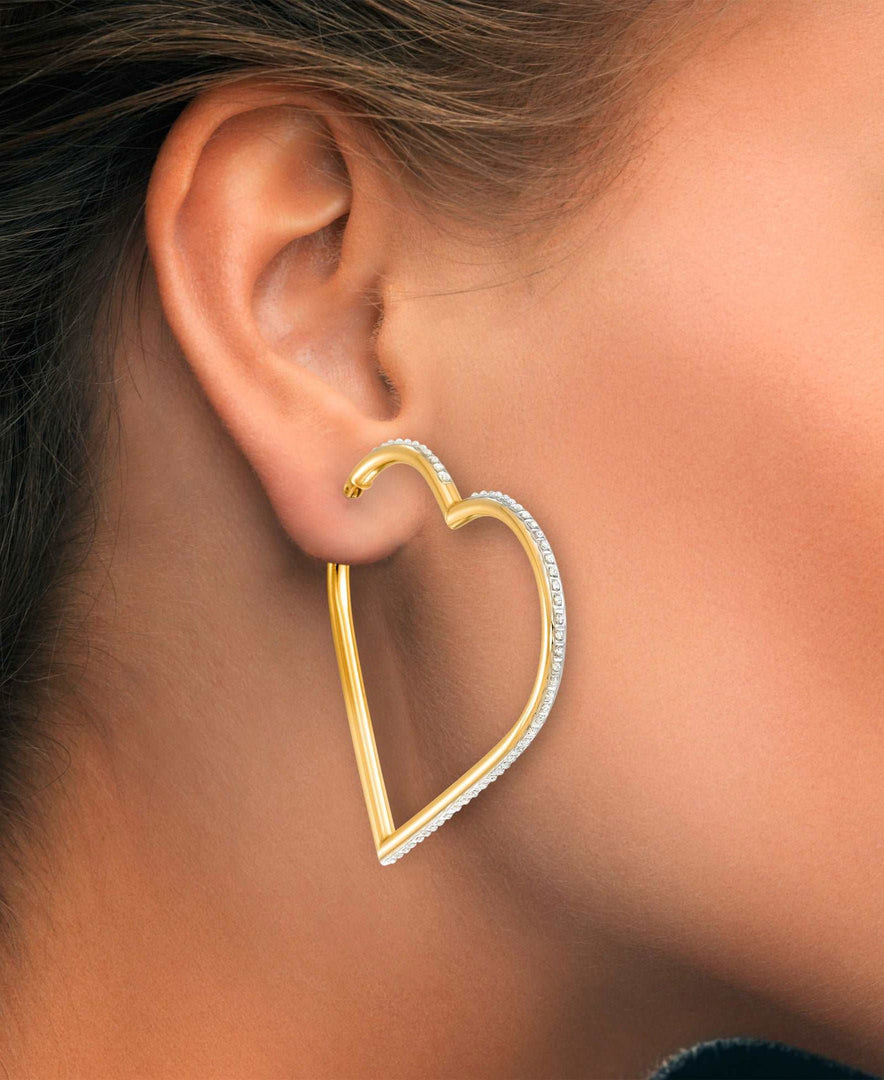 18K Yellow Gold over Sterling Silver_Diamond Fascination® Diamond Accent Sterling Silver Large Heart Shape Hoop Earrings - iHeart Jewels_I_Heart_1
