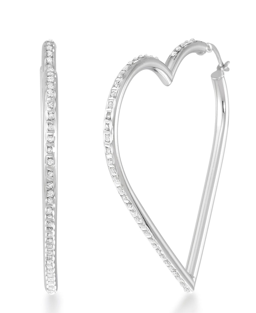 Platinum over Sterling Silver_Diamond Fascination® Diamond Accent Sterling Silver Large Heart Shape Hoop Earrings - iHeart Jewels_I_Heart_2