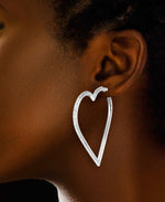 Load image into Gallery viewer, Platinum over Sterling Silver_Diamond Fascination® Diamond Accent Sterling Silver Large Heart Shape Hoop Earrings - iHeart Jewels_I_Heart_2
