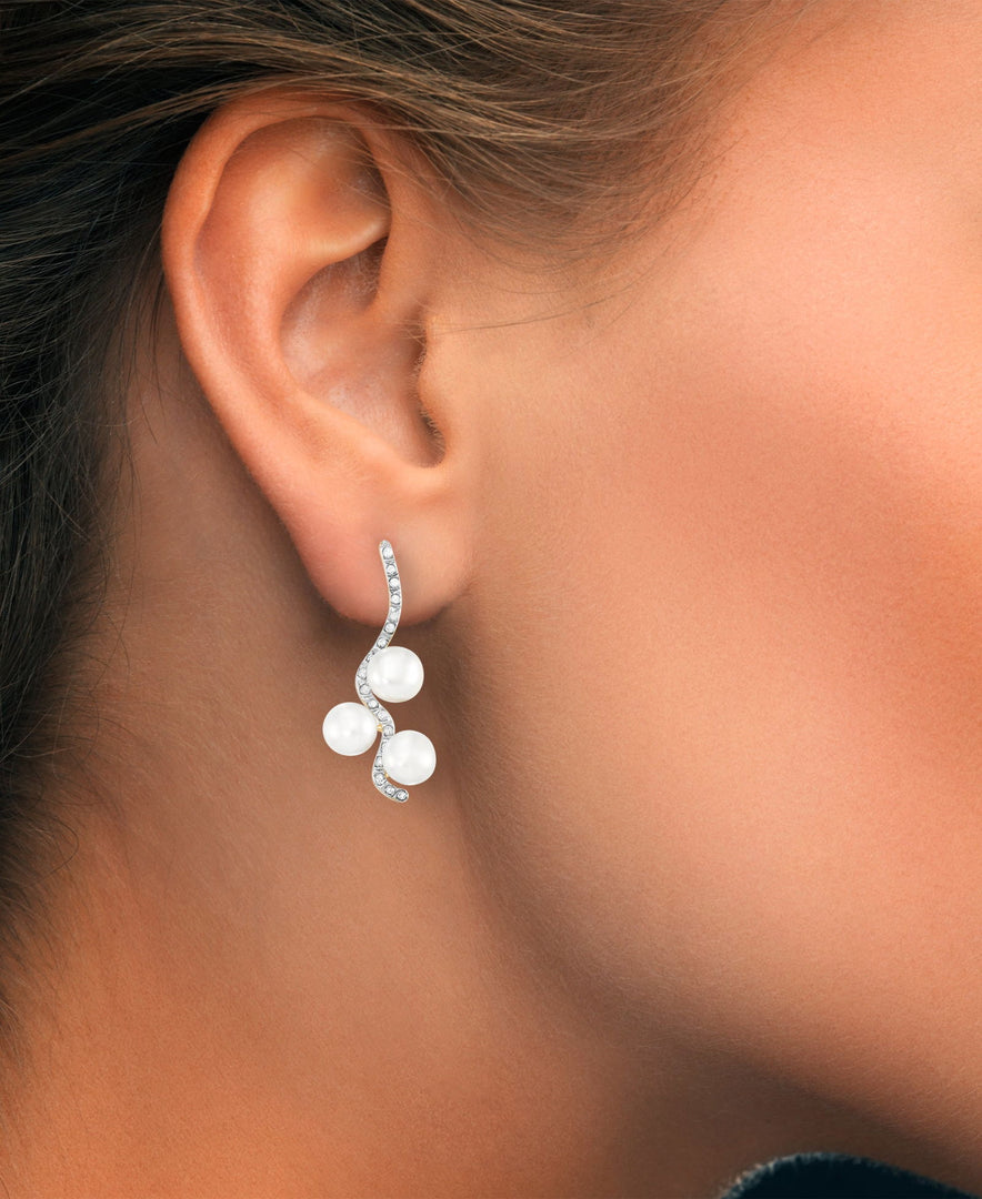 18K Yellow Gold over Sterling Silver_Diamond Fascination® Diamond Accent Sterling Silver Wave Earrings with Genuine Cultured Pearls - iHeart Jewels_I_Heart_1