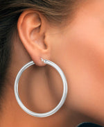 Load image into Gallery viewer, White Gold_Gold Luxe® 14K Gold Large Round Hoop Earrings. Dent Resistant, Infused with Nano Diamond Resin Core® - iHeart Jewels_I_Heart_2
