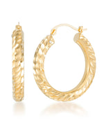 Load image into Gallery viewer, Yellow Gold_Gold Luxe® 14K Yellow Gold Diamond Cut Round Hoop Earrings. Dent Resistant, Infused with Nano Diamond Resin Core® - iHeart Jewels_I_Heart_1
