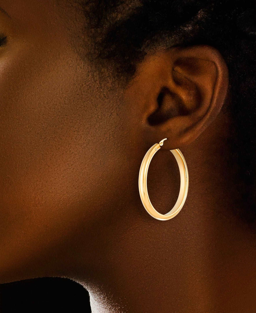 Yellow Gold_Gold Luxe® 14K Yellow Gold Domed Oval Hoop Earrings. Dent Resistant, Infused with Nano Diamond Resin Core® - iHeart Jewels_I_Heart_1