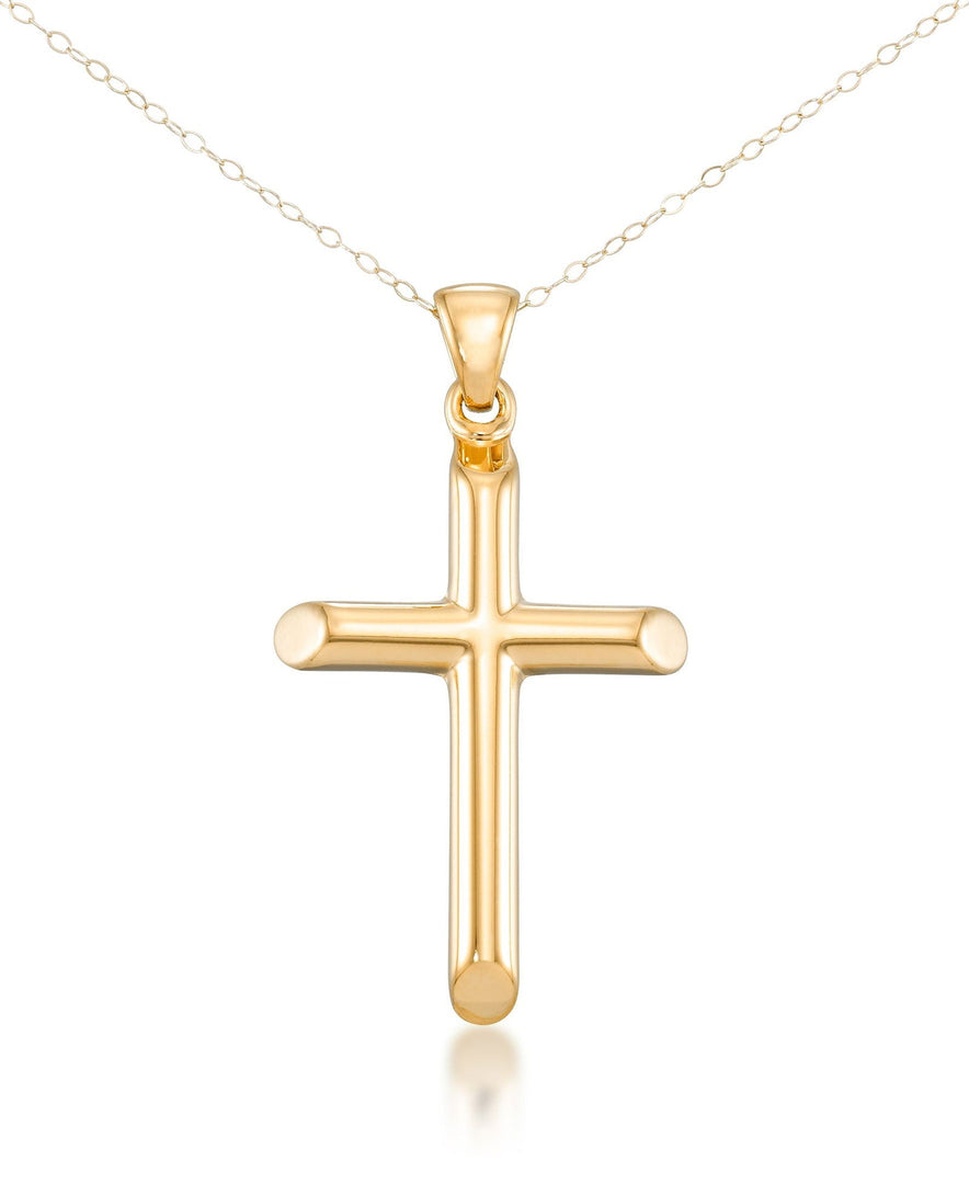 Yellow Gold_Gold Luxe® 14K Yellow Gold High Polished Cross Pendant, 18" Chain. Dent Resistant, Infused with Nano Diamond Resin Core® - iHeart Jewels_I_Heart_1