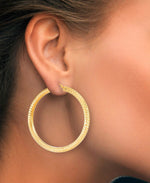 Load image into Gallery viewer, Yellow Gold_Gold Luxe® 14K Yellow Gold Large Diamond Cut Hoop Earrings. Dent Resistant, Infused with Nano Diamond Resin Core® - iHeart Jewels_I_Heart_1
