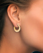 Load image into Gallery viewer, Yellow Gold_Gold Luxe® 14K Yellow Gold Petite Graduated Knife Edge Hoop Earrings. Dent Resistant, Infused with Nano Diamond Resin Core® - iHeart Jewels_I_Heart_1
