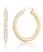 Load image into Gallery viewer, Yellow Gold_Gold Luxe® 14K Yellow Gold Round Hoop Earrings with Brilliant Pave Crystals.  Dent Resistant, Infused with Nano Diamond Resin Core® - iHeart Jewels_I_Heart_1
