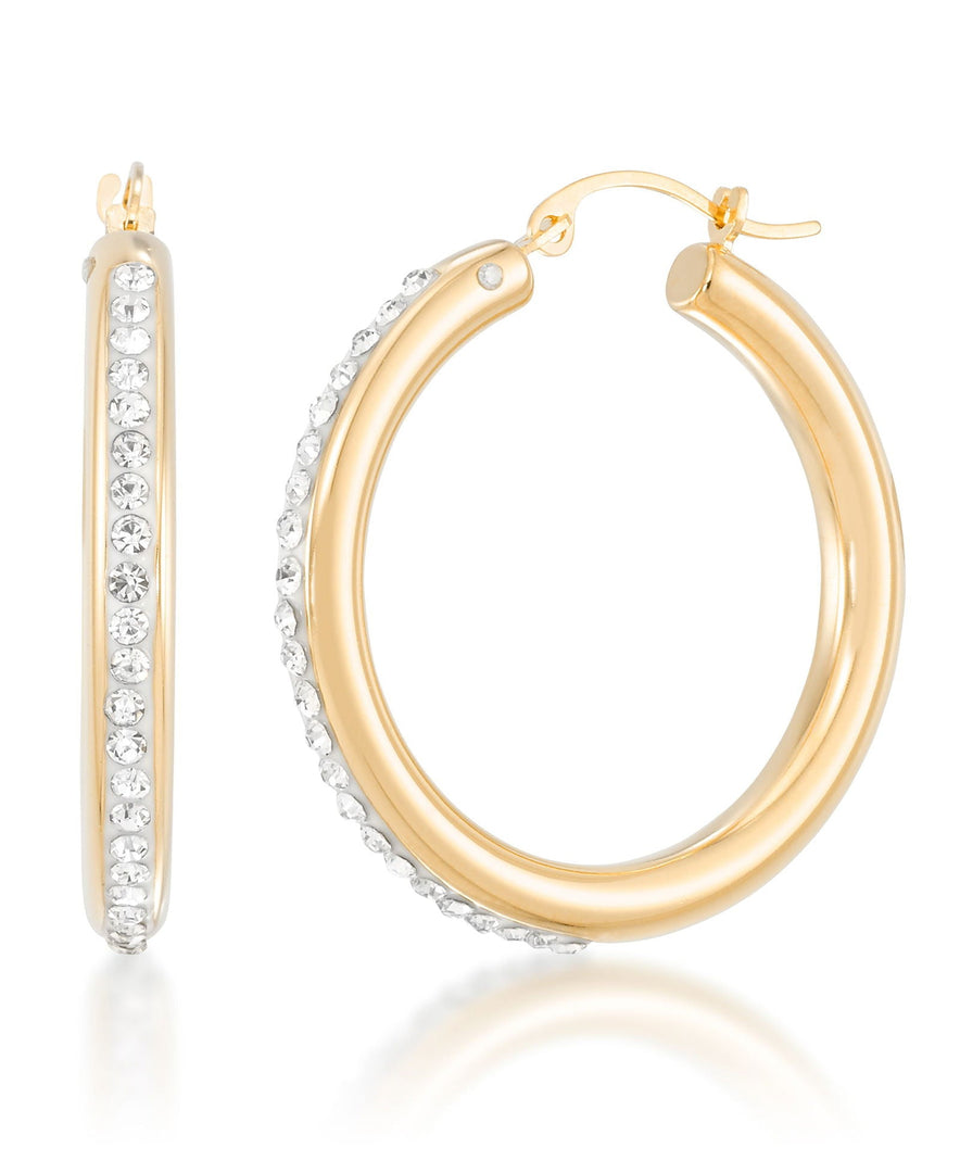 Yellow Gold_Gold Luxe® 14K Yellow Gold Round Hoop Earrings with Brilliant Pave Crystals.  Dent Resistant, Infused with Nano Diamond Resin Core® - iHeart Jewels_I_Heart_1