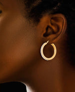 Load image into Gallery viewer, Yellow Gold_Gold Luxe® 14K Yellow Gold Round Hoop Earrings with Brilliant Pave Crystals.  Dent Resistant, Infused with Nano Diamond Resin Core® - iHeart Jewels_I_Heart_1
