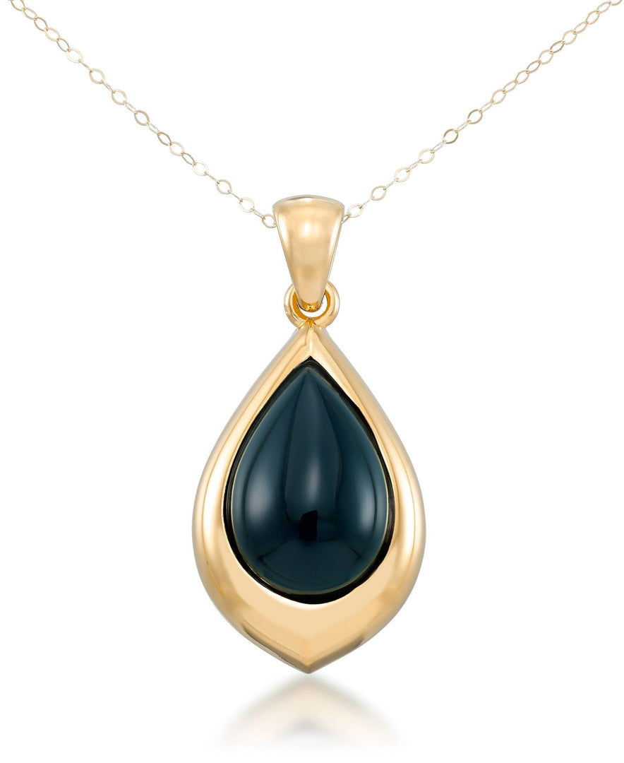 Yellow Gold_Gold Luxe® 14K Yellow Gold Teardrop Necklace with Genuine Onyx, 18" Chain. Dent Resistant, Infused with Nano Diamond Resin Core® - iHeart Jewels_I_Heart_1
