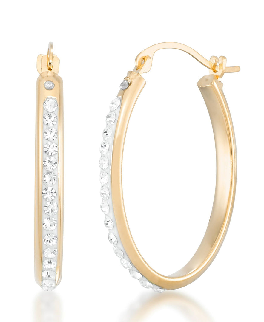 Yellow Gold_Gold Luxe® 14K Yellow Gold Thin Oval Hoop Earrings with Brilliant Pave Crystals. Dent Resistant, Infused with Nano Diamond Resin Core® - iHeart Jewels_I_Heart_1