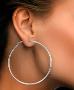 Load image into Gallery viewer, Platinum over Sterling Silver_Extra Large High Polished Thin Round Hoop Earrings with Omega Back, Made in Italy_I_Heart_2
