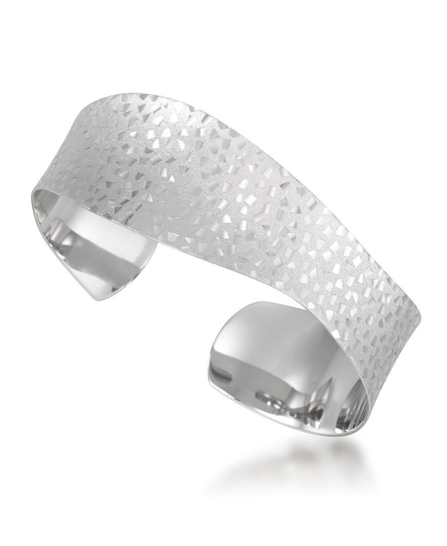 Platinum over Sterling Silver_Fancy Diamond Cut Freeform Cuff Bangle Bracelet_I_Heart_1