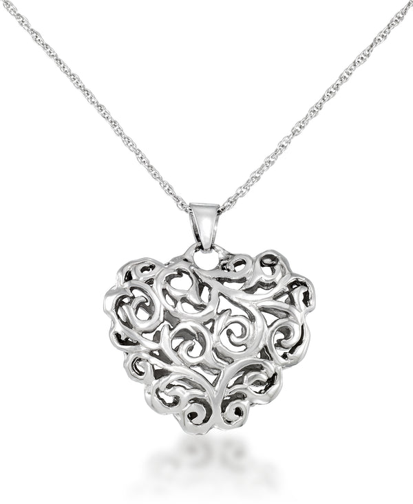 Platinum over Sterling Silver_Filigree Heart Pendant, 18"_I_Heart_1