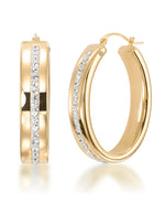 Cargar imagen en el visor de la galería, Yellow Gold_Gold Luxe® 14K Yellow Gold Wide and Bold Oval Hoop Earrings with Brilliant Pave Crystals. Dent Resistant, Infused with Nano Diamond Resin Core® - iHeart Jewels_I_Heart_1
