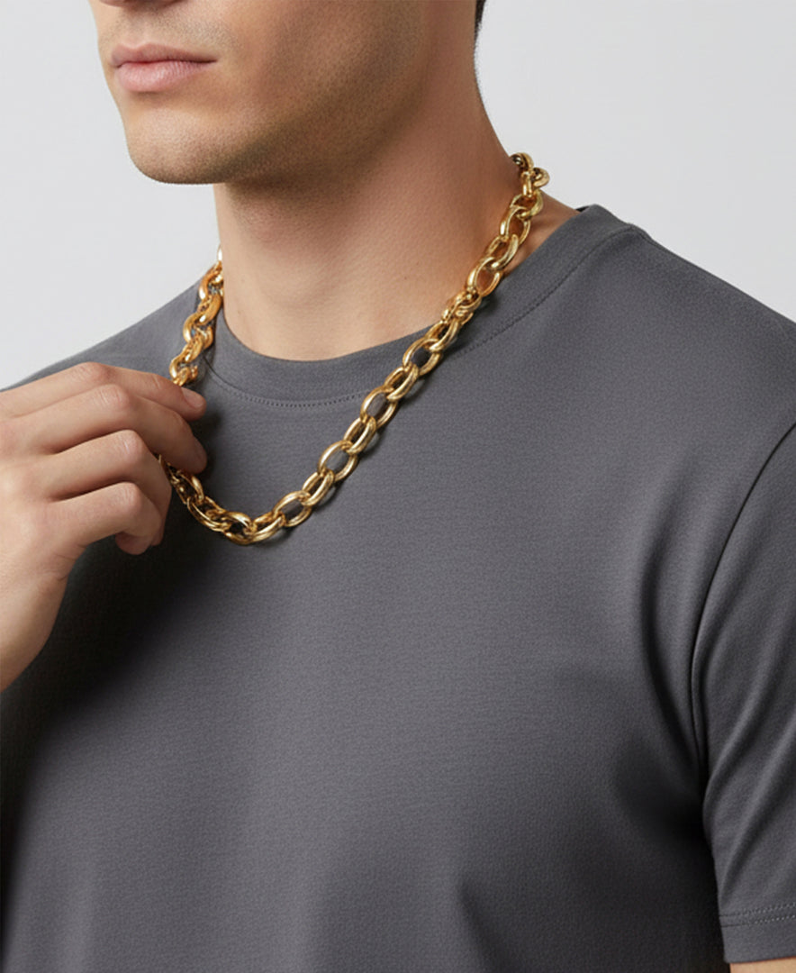 Yellow_Gold_Gold Luxe® 14K Gold Bold Oval Link Necklace with magnetic Closure, 18".  Dent Resistant, Infused with Nano Diamond Resin Core®_I_Heart_1