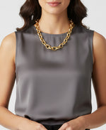 Cargar imagen en el visor de la galería, Yellow_Gold_Gold Luxe® 14K Gold Bold Oval Link Necklace with magnetic Closure, 18&quot;.  Dent Resistant, Infused with Nano Diamond Resin Core®_I_Heart_1
