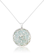 Load image into Gallery viewer, Platinum over Sterling Silver_Genuine Round Jade Cabochon Pendant with Floral Filigree, 18&quot;_I_Heart_1
