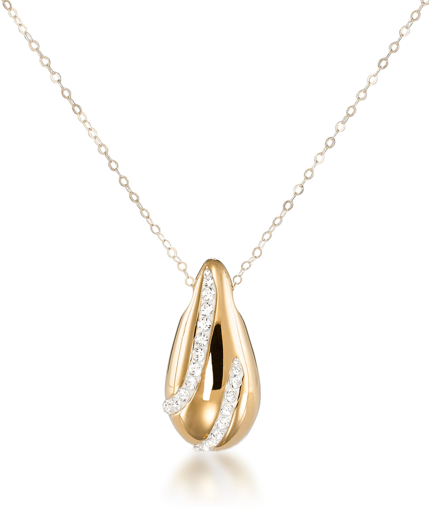 Yellow Gold Gold Luxe® 10K Gold High Polished Teardrop Pendant with Double Row of Brilliant Crystals, 18". Dent Resistant, Infused with Nano Diamond Resin Core®_I_Heart_1