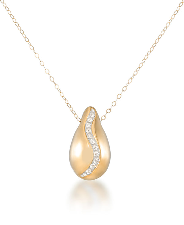 Yellow Gold_Gold Luxe® 140K Gold High Polished Teardrop Pendant with Brilliant Crystals, 18". Dent Resistant, Infused with Nano Diamond Resin Core®_I_Heart_1