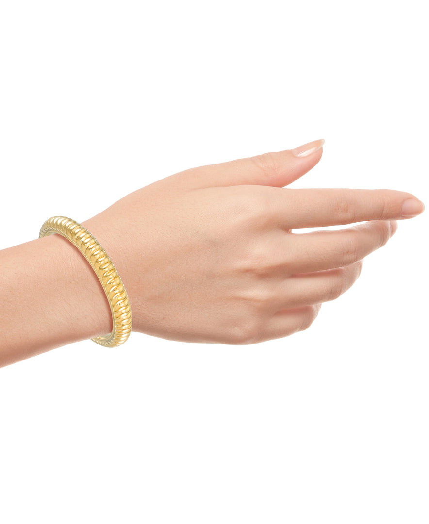 Yellow Gold_Gold Luxe® 14K Yellow Gold Bold Twist Slip on Bangle. Dent Resistant, Infused with Nano Diamond Resin Core®. Average Wrist Size. - iHeart Jewels_I_Heart_1